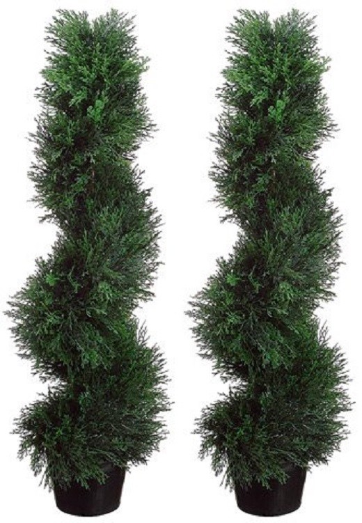 2 TOPIARY 3′ ARTIFICIAL OUTDOOR TREE UV CYPRESS SPIRAL CEDAR PINE DECOR PATIO