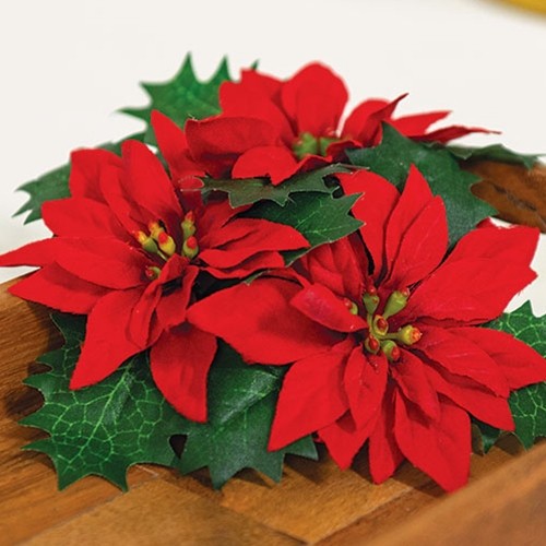 Leafy Poinsettia Taper Candle / Napkin Ring 1″ Inner Diameter Christmas Winter