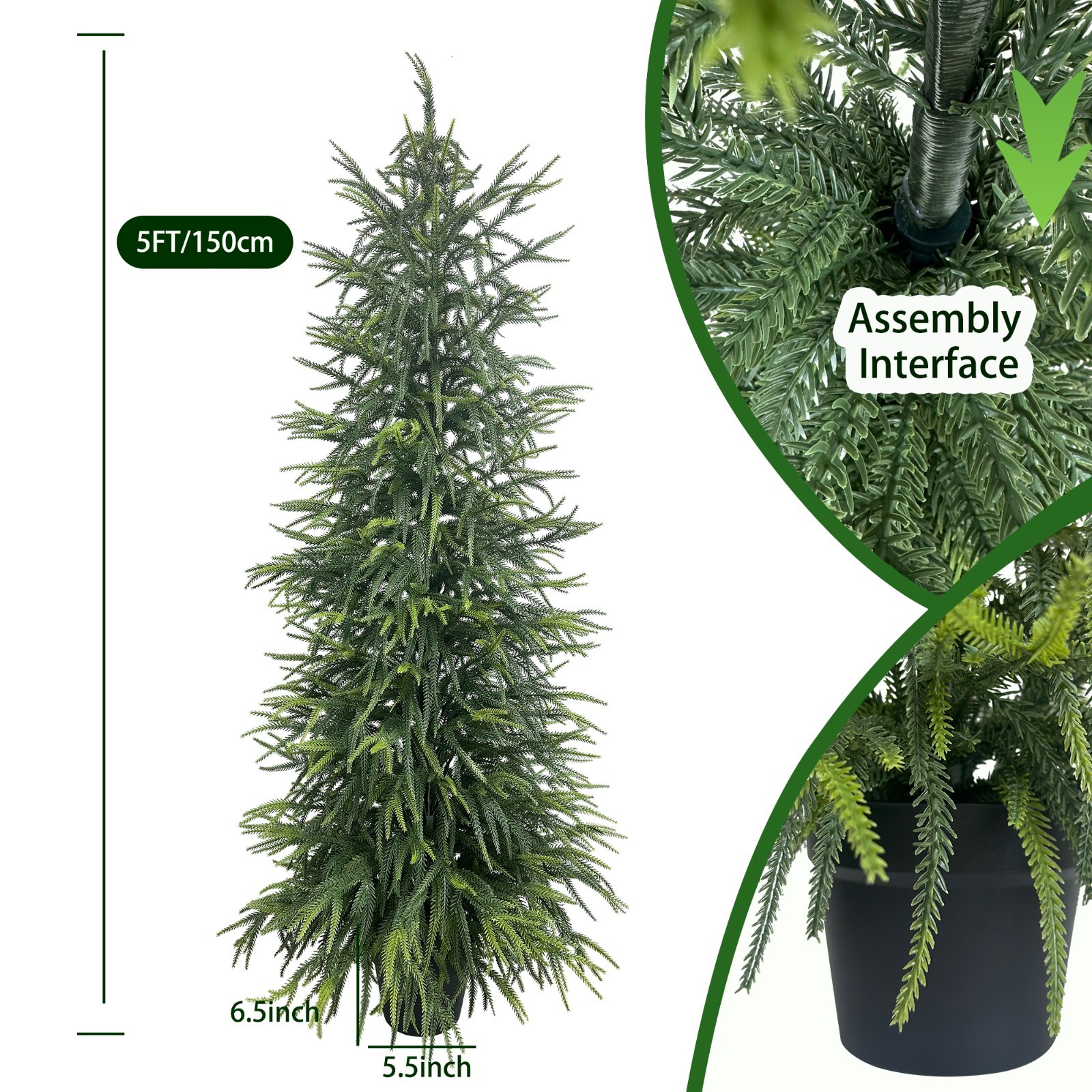 2 Pack 5FT Lifelike Artificial Norfolk Pine Potted Evergreen Plant House Decor