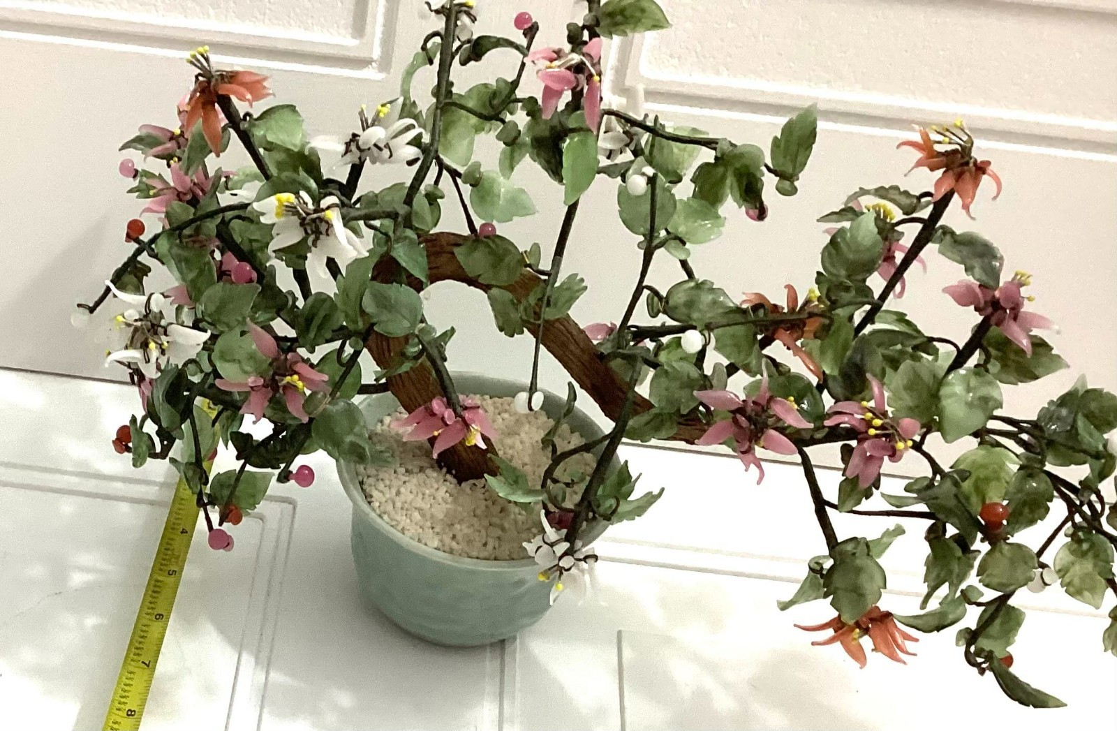 Japanese Vintage Artificial Bonsai Tree And Jade Flowers