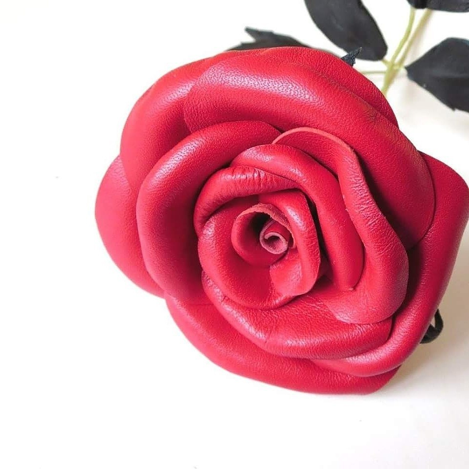 Black Leather flower Rose Gift 3rd 9th Wedding leather Anniversary gift