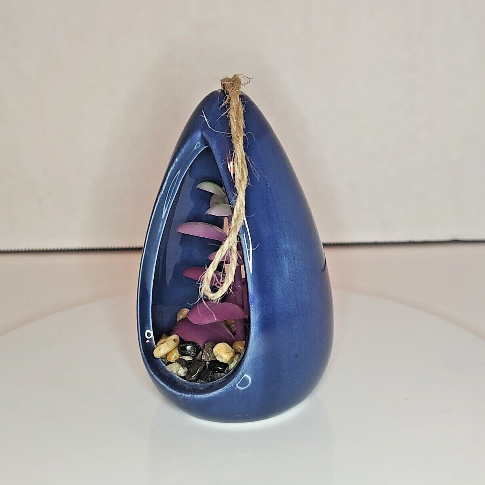 Hanging Modern Coastal Artificial Succulent Home Decor Navy Blue Purple Ceramic