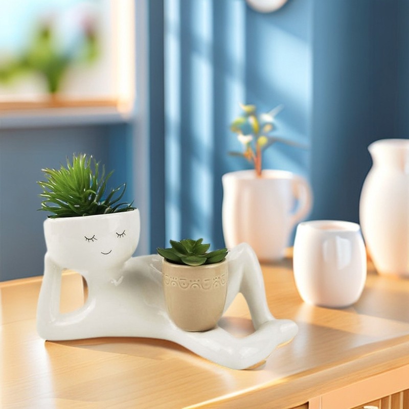 Fake Succulents Plant Artificial Human Shaped Resin Pots Cute Desk Decors Desk