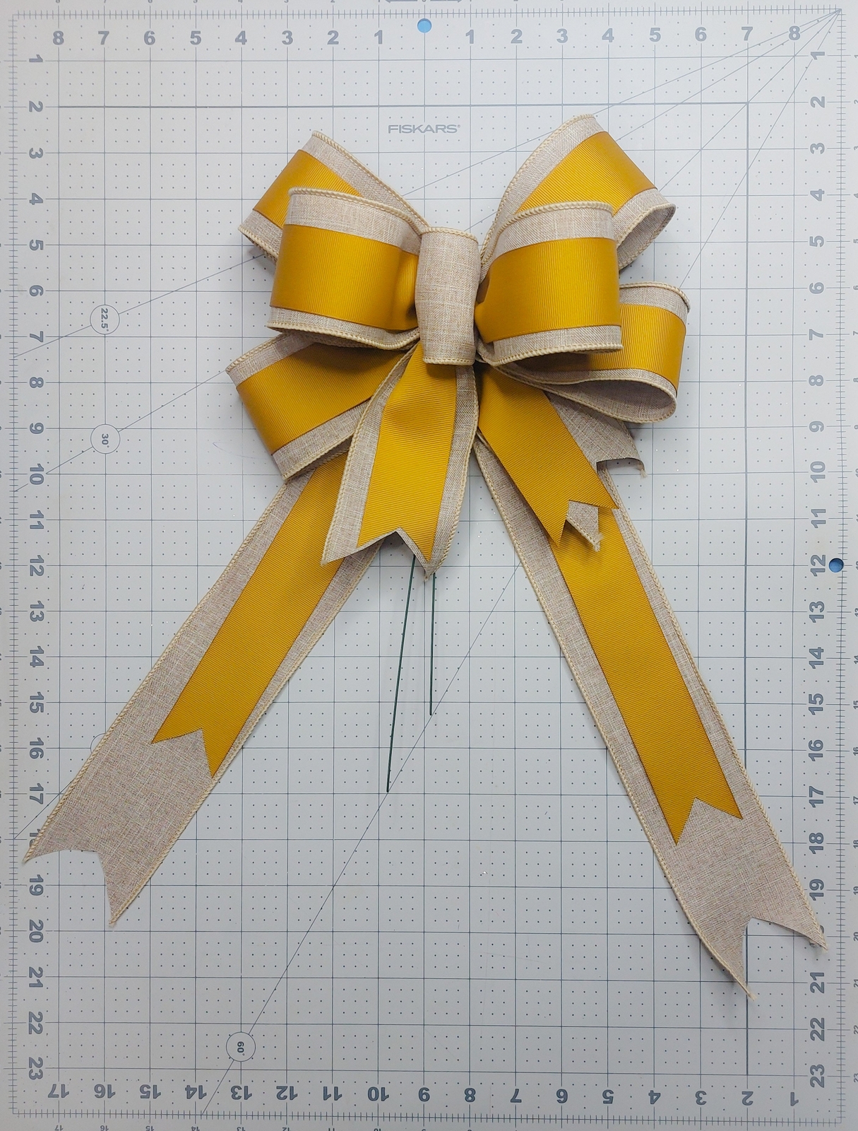 Wreath Bow, Goldenrod Grosgrain and Beige Linen