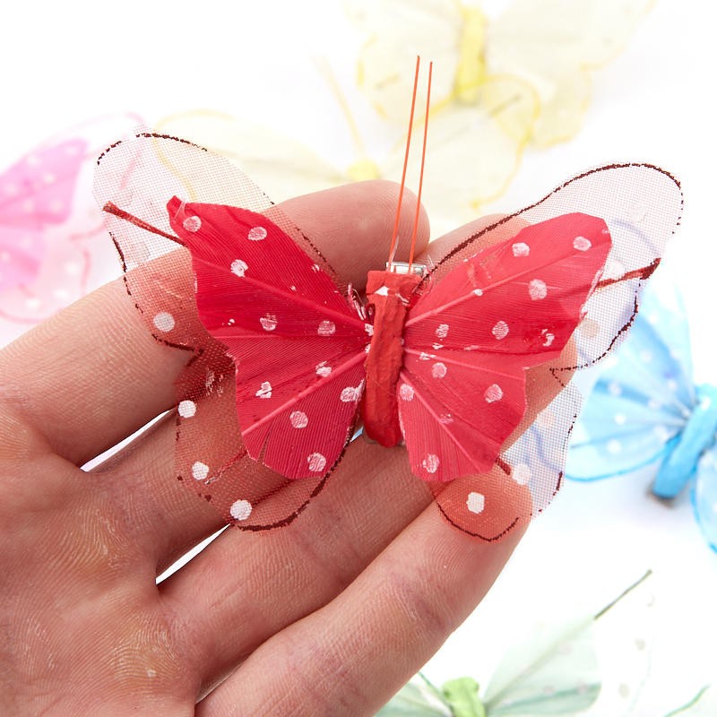 Package of 6 Assorted 3-1/2″ Polka Dot Nylon Butterflies with Alligator Clips