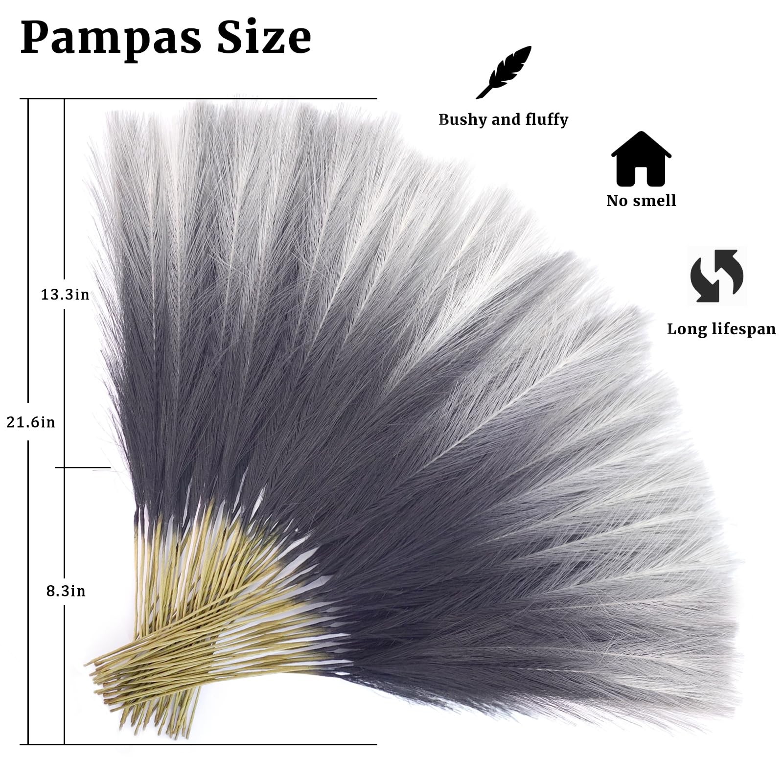 Black Pampas Grass Decor, 50Pcs 21.6 inch Artificial Faux Pompas Grass Small …