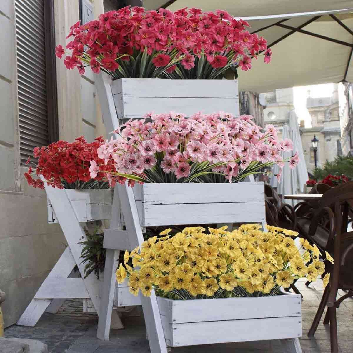 2-10 Bundles Artificial Flowers Outdoor UV Resistant Plastic Plant Silk Flower