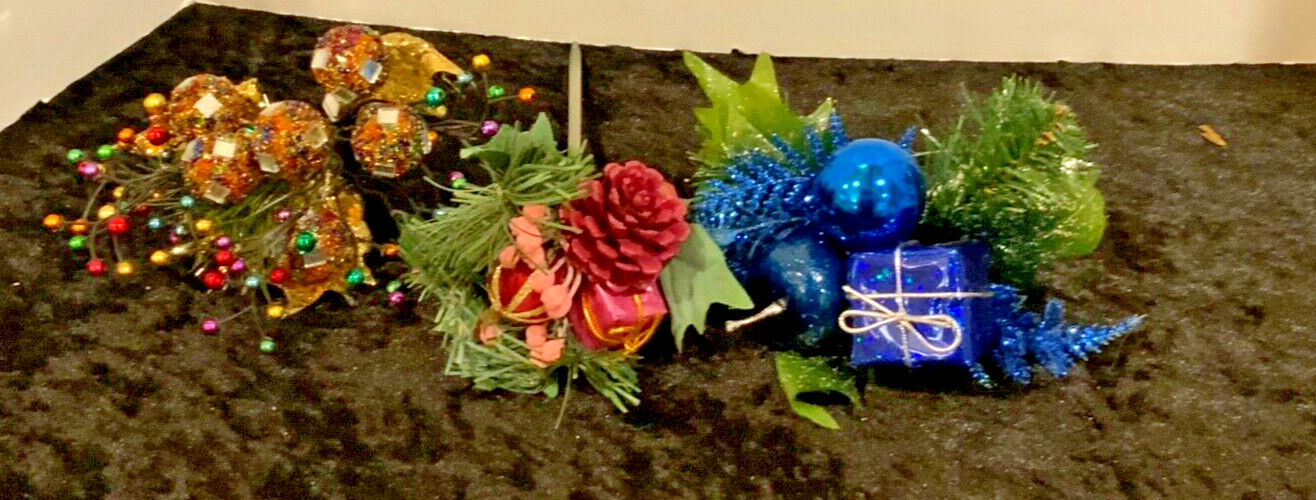 Lot of 3 VINTAGE Blue, Multi Color & Pink Floral Bouquet Basket Pick Decorations