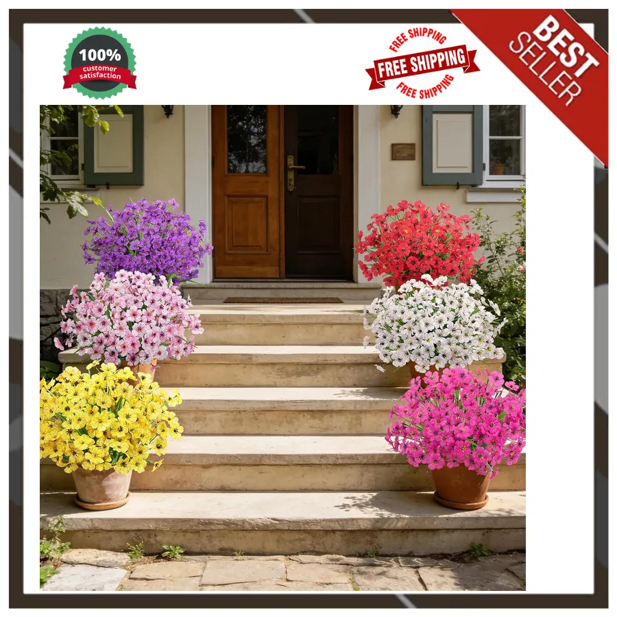 24 Bundles Artificial Flowers UV Resistant Silk Fake Plants for Indoor Outdoor