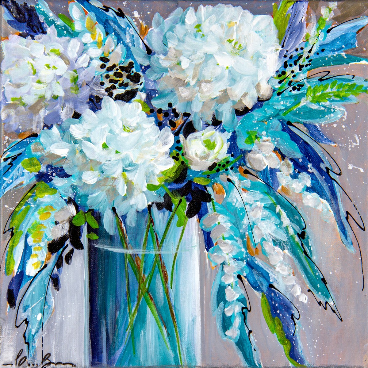 White Contemporary Art Floral on canvas, original painting direct from artist