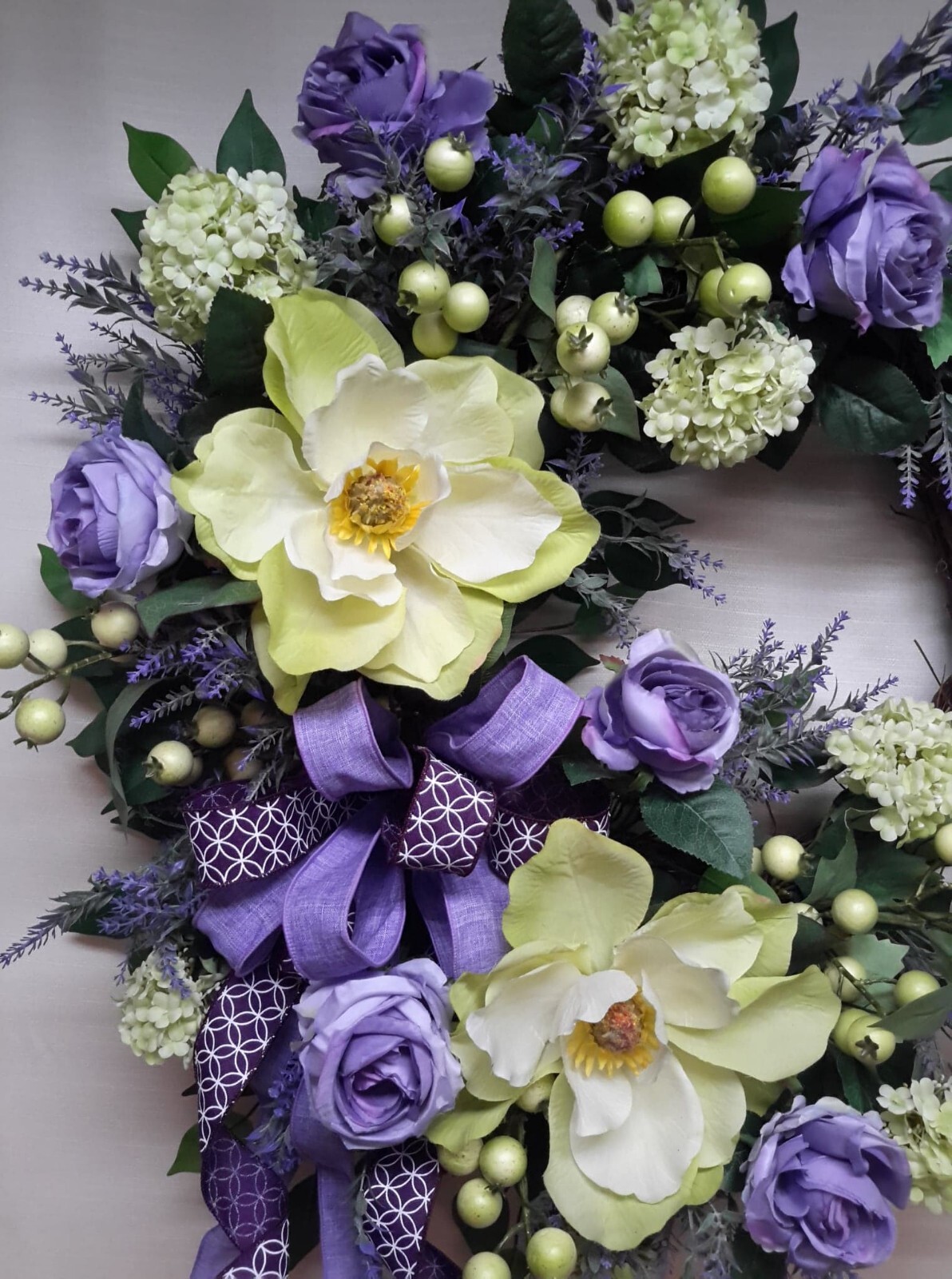 Summer Flower Door Wreath Magnolia Traditional Southern Style Decor Purple Rose