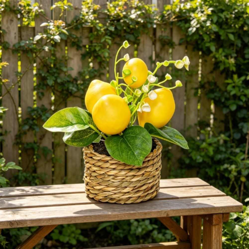15cm Plastic Lemon Tree Artificial Potted For MINI Plant for Home Office Shelf