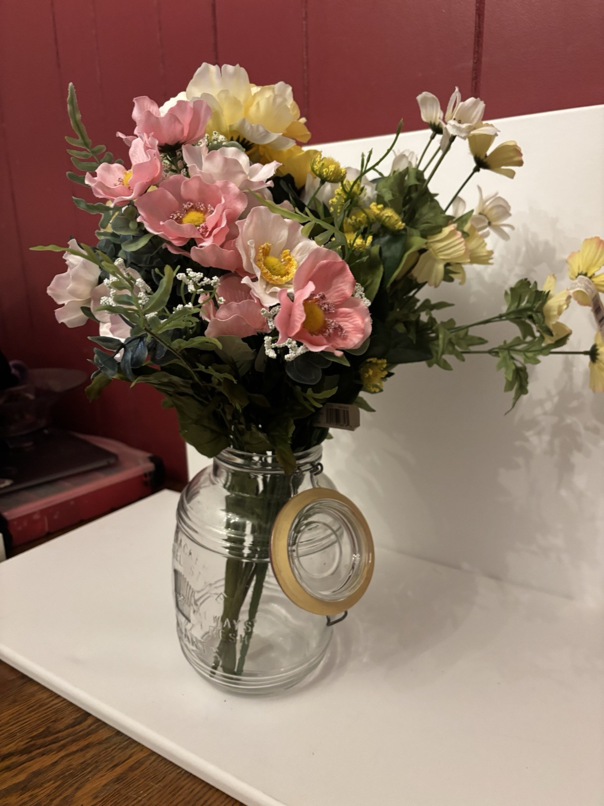 beautiful fake flowers for decoration, yellow and green