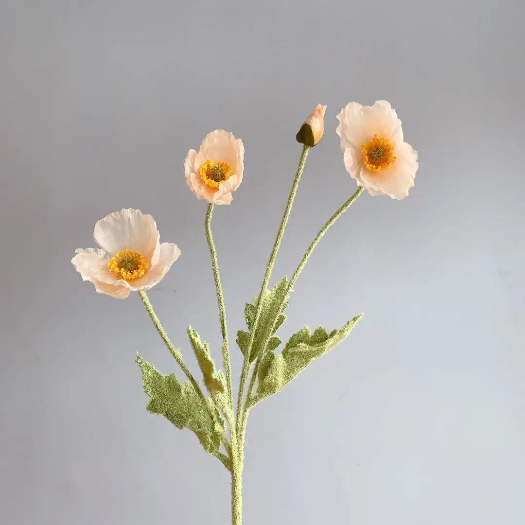 4 Head Artificial Flowers Bouquet Poppy Fake Flowers for Home Decor Garden Party