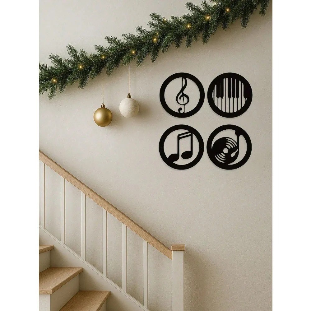 4-Piece Music Note Black Iron Metal Wall Art Set – Vintage Home Decor