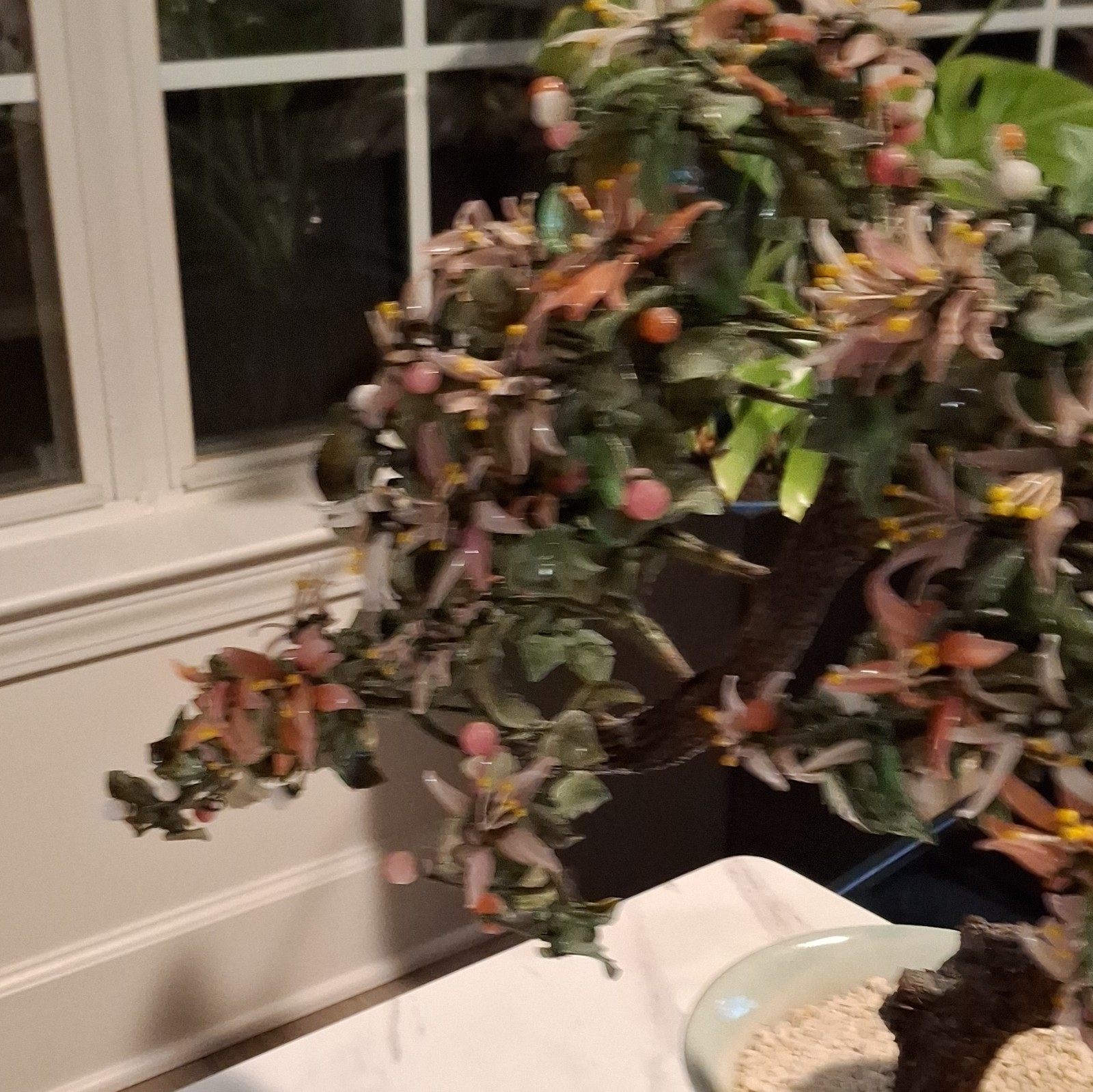 Vintage XLarge Chinese Jade Quartz Bonsai Tree Celadon 19×36” CHERRY Blossoms.