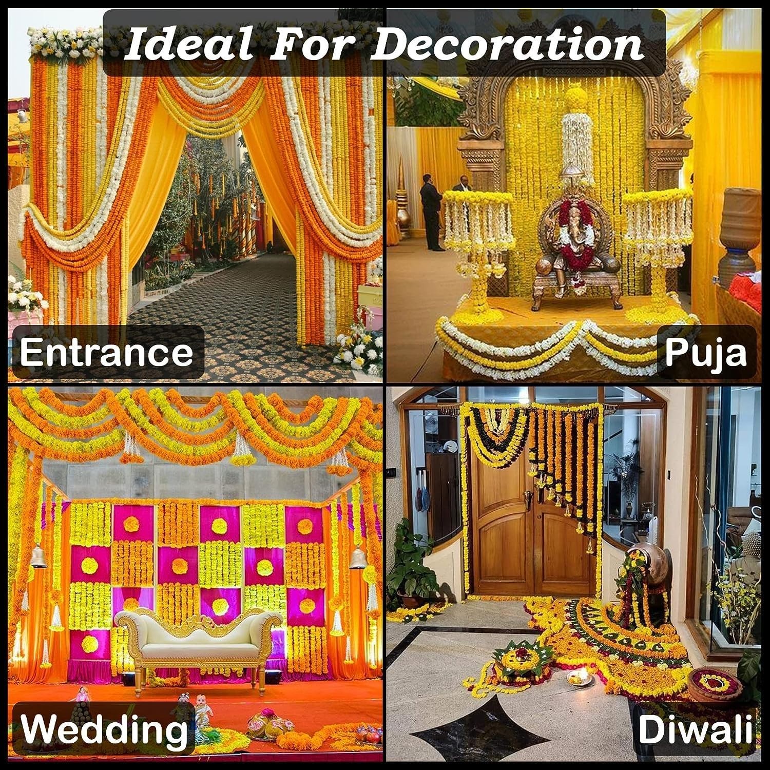 Artificial Marigold Garland for Decoration – 5 Pcs Artificial Genda Phool Str…