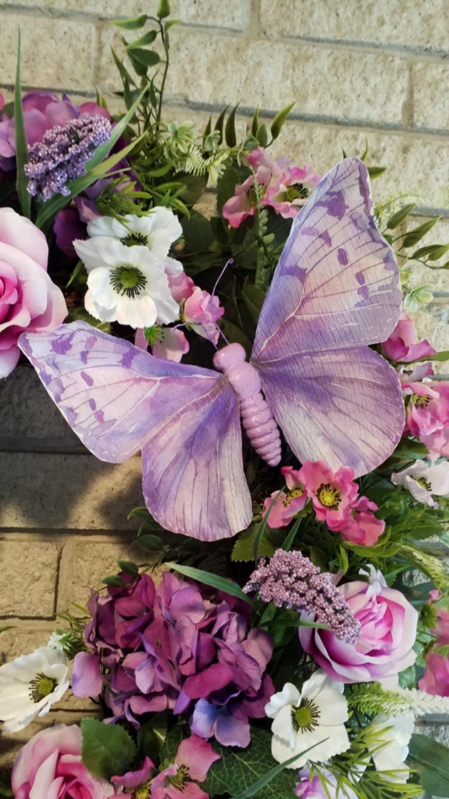 Door Wreath Spring Summer Floral Arrangement Butterfly Garden Decor