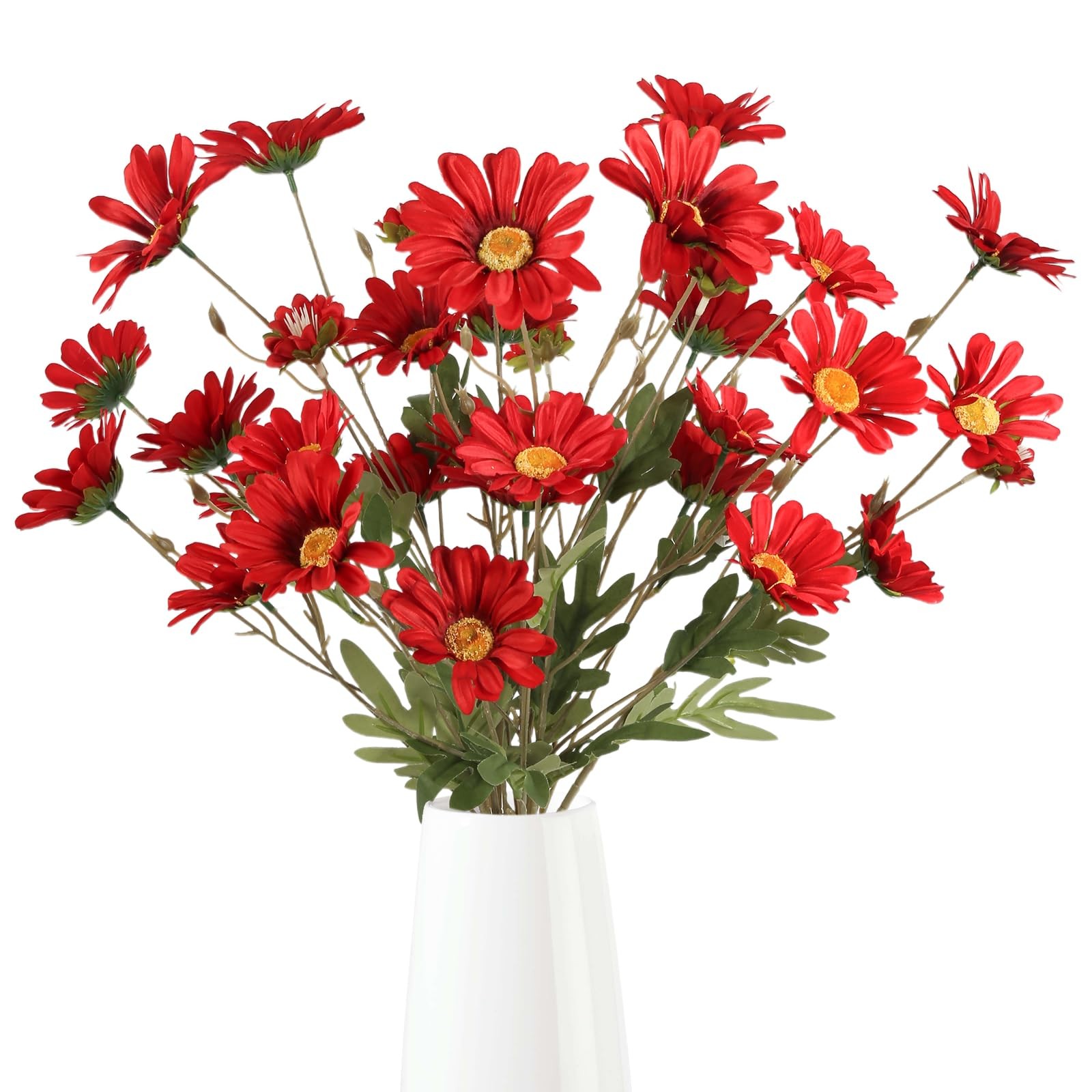 Red 36 Heads Artificial Daisies 6Pcs 29.52” Silk Daisies Flowers with Long St…