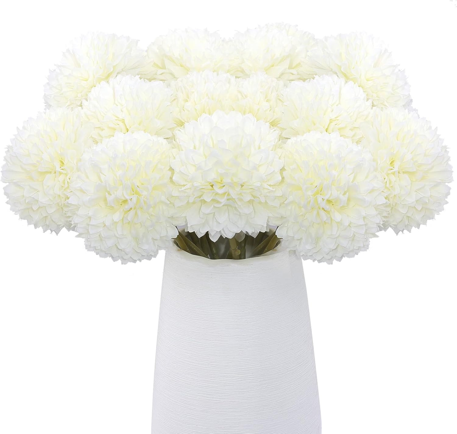 12 Pcs Artificial Chrysanthemums Flowers Silk Ball White Flowers Fake Mums Sprin