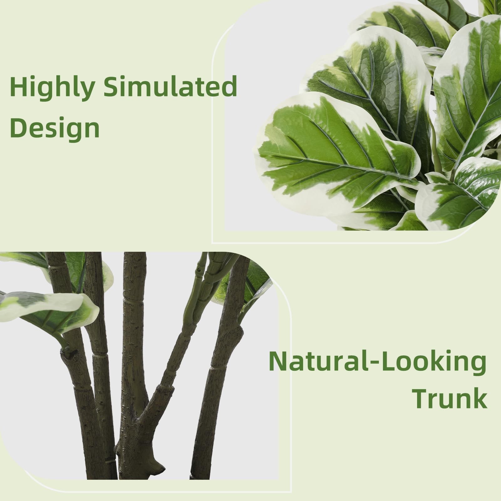 Artificial Fiddle Leaf Fig Tree 5FT Faux Rubber Plant with Black Diamond Pla…