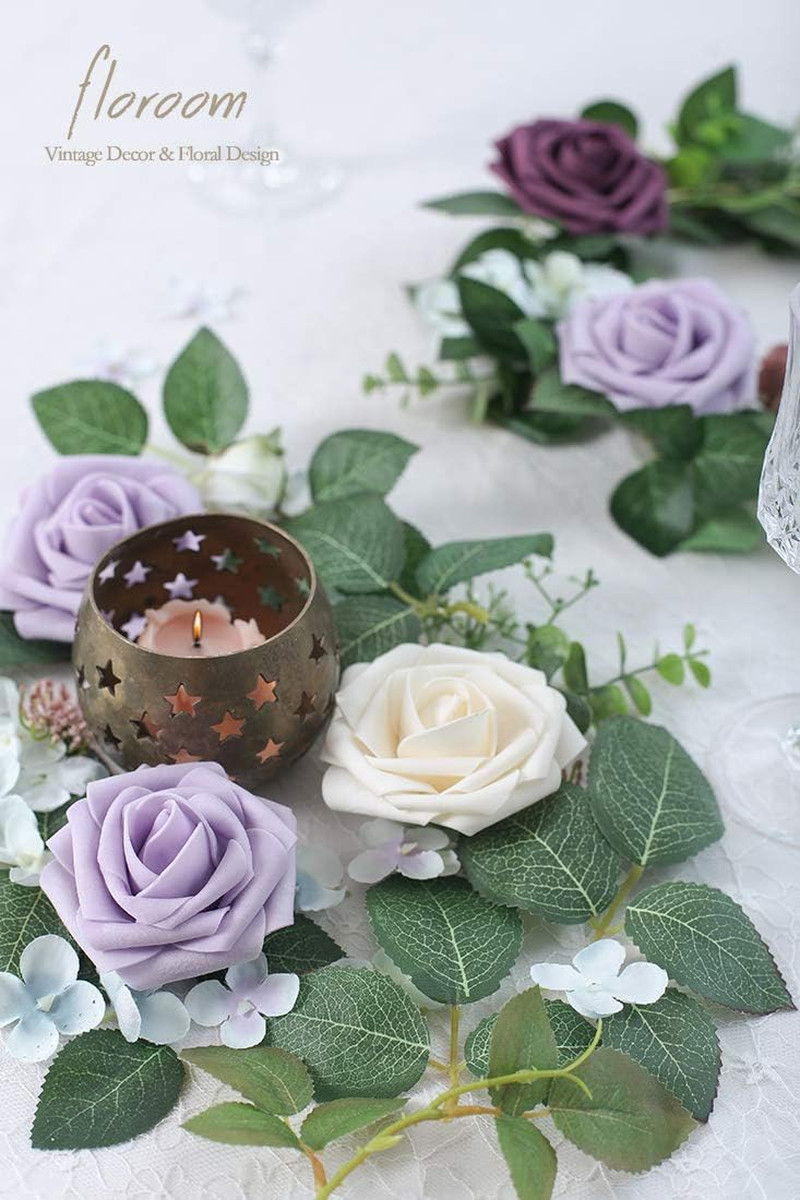 50pcs Cream Foam Roses Artificial Flowers Stems DIY Wedding Bouquets Decor
