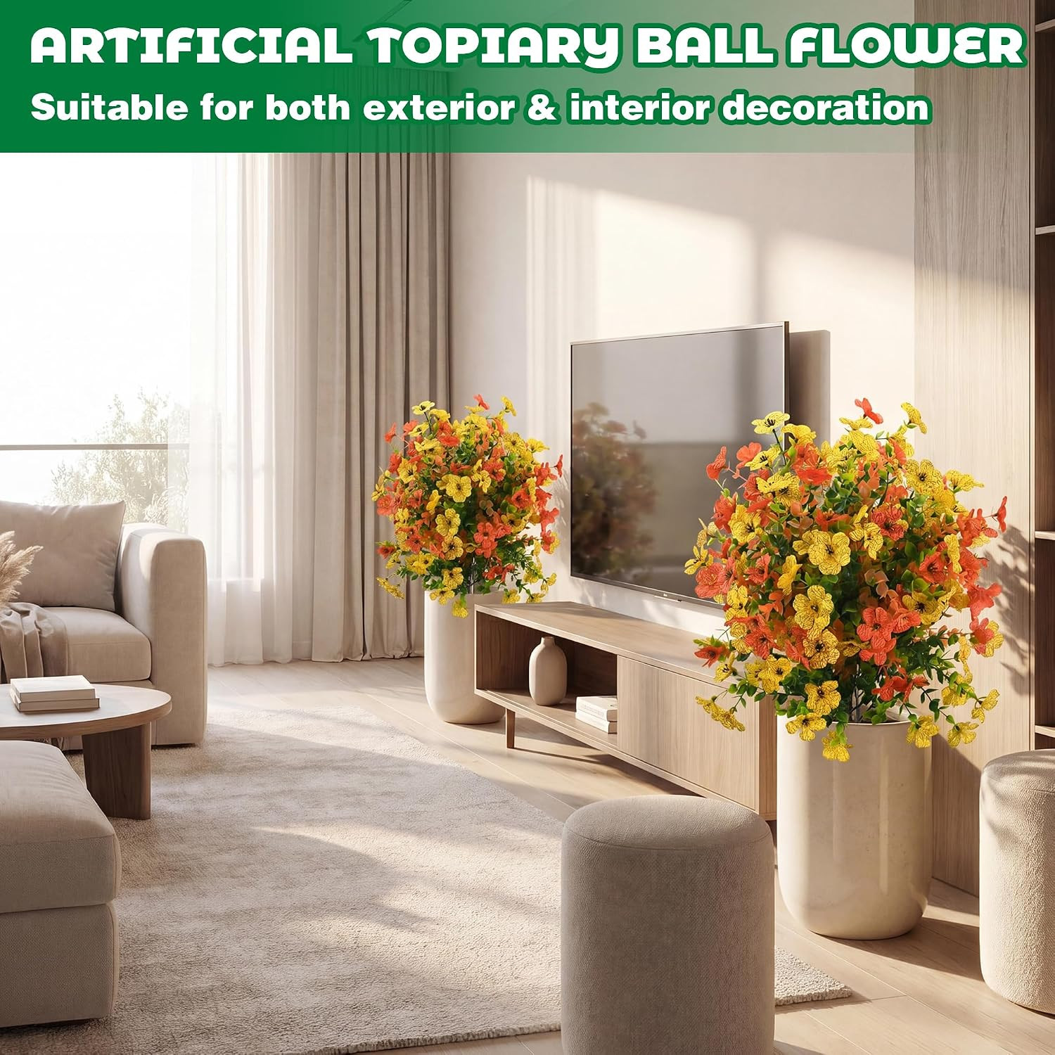 20.5″ Artificial Topiary Ball Flowers Set of 2, Mixed Color UV Resistant Faux Pl