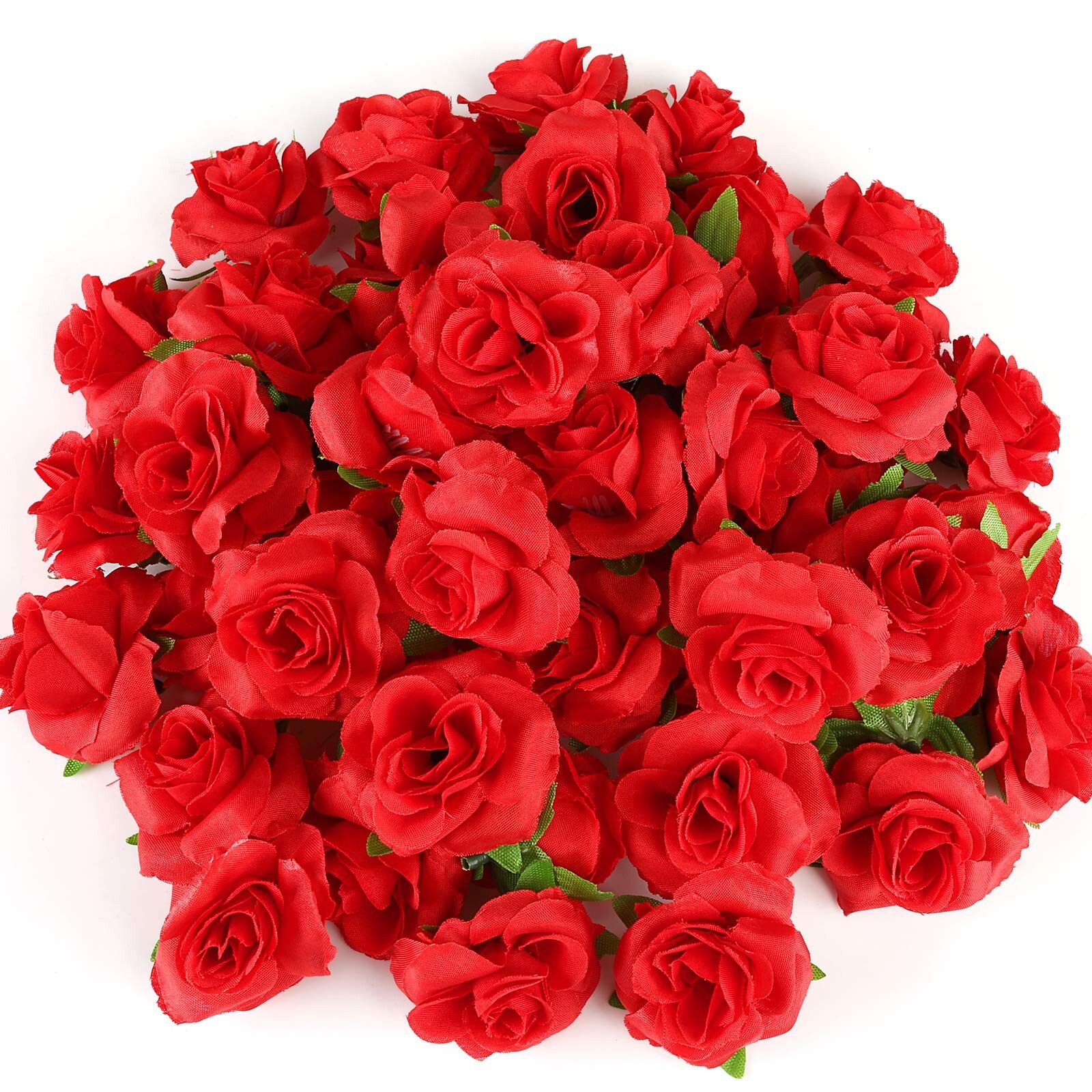 Kesoto 50pcs Red Roses Buds Artificial Flowers Bulk, 1.6″ Small Silk Fake Ros…