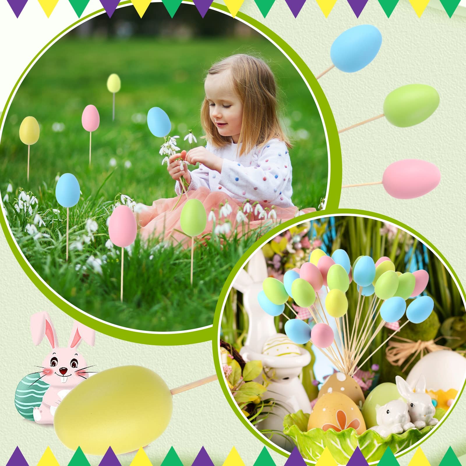 40 PCS Easter Egg Picks Pastel Foam Floral Sticks Vase Filler Centerpiece