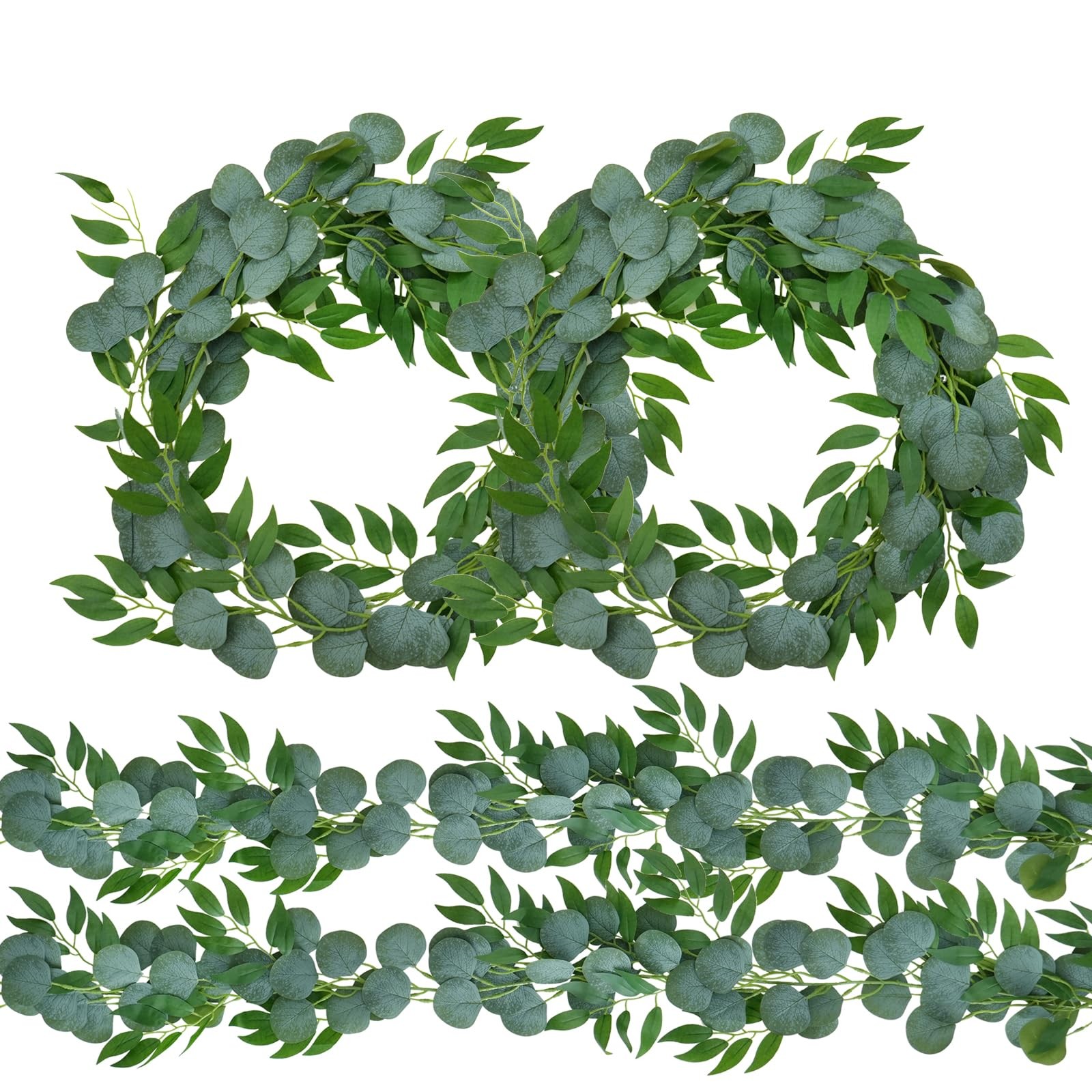 4 Pack Artificial Eucalyptus Garland with Willow Leaves Each 6.5 Feet Fake Gr…