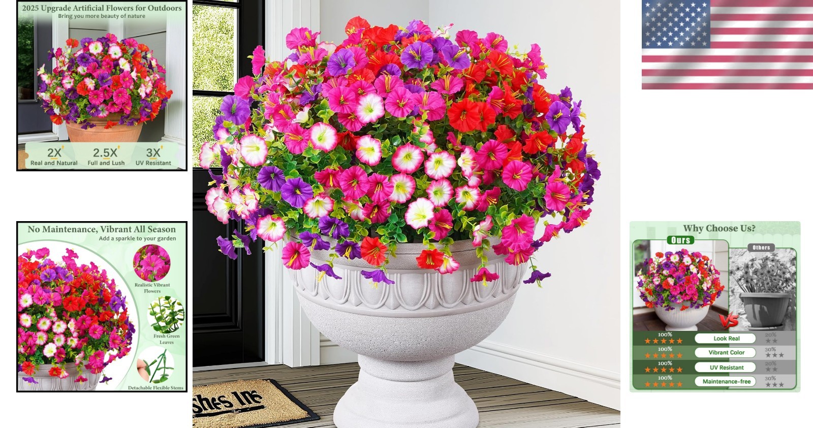 12 Bundles UV Resistant Realistic Silk Petunia Flowers for Outdoor Elegance