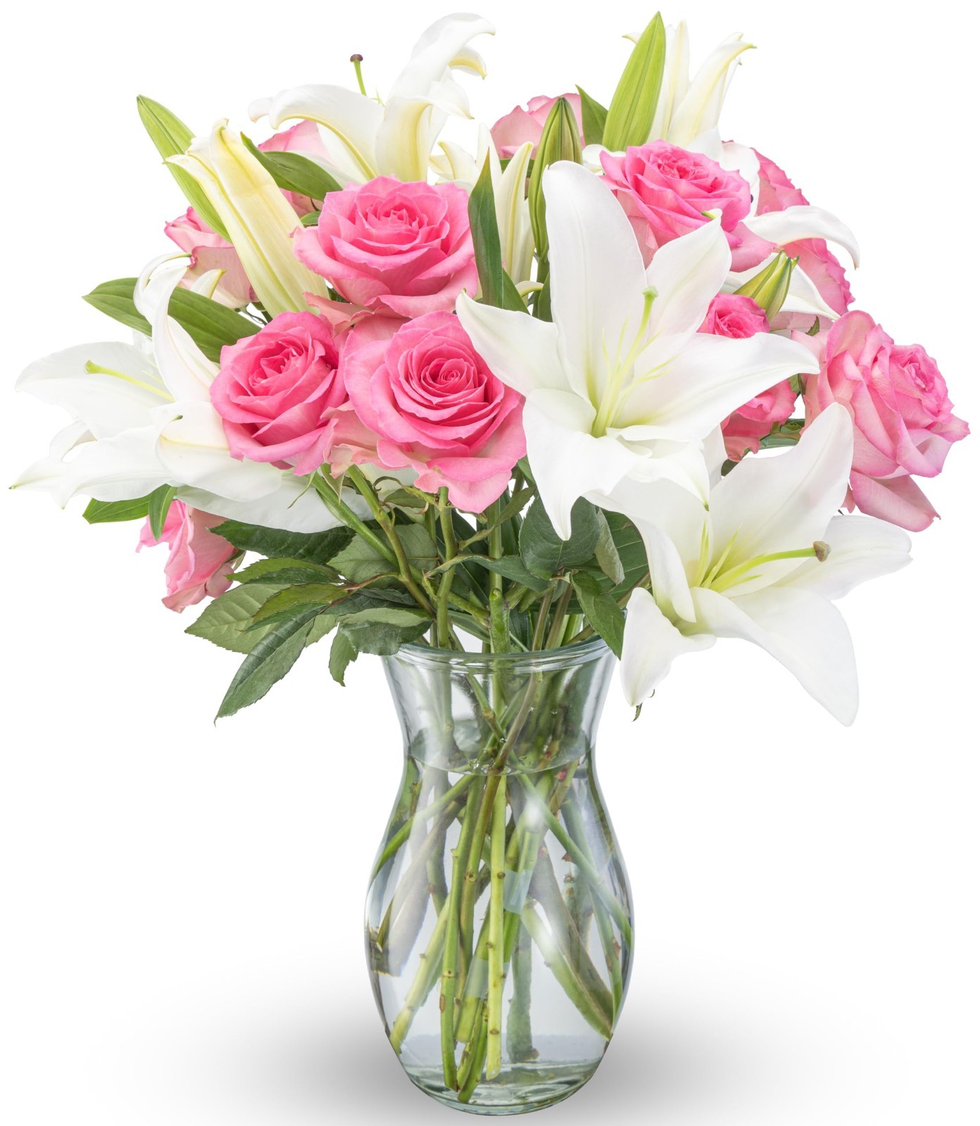 Stunning Oriental Lily & Pink Roses Bouquet – Fresh Flowers in Vase – Romantic G