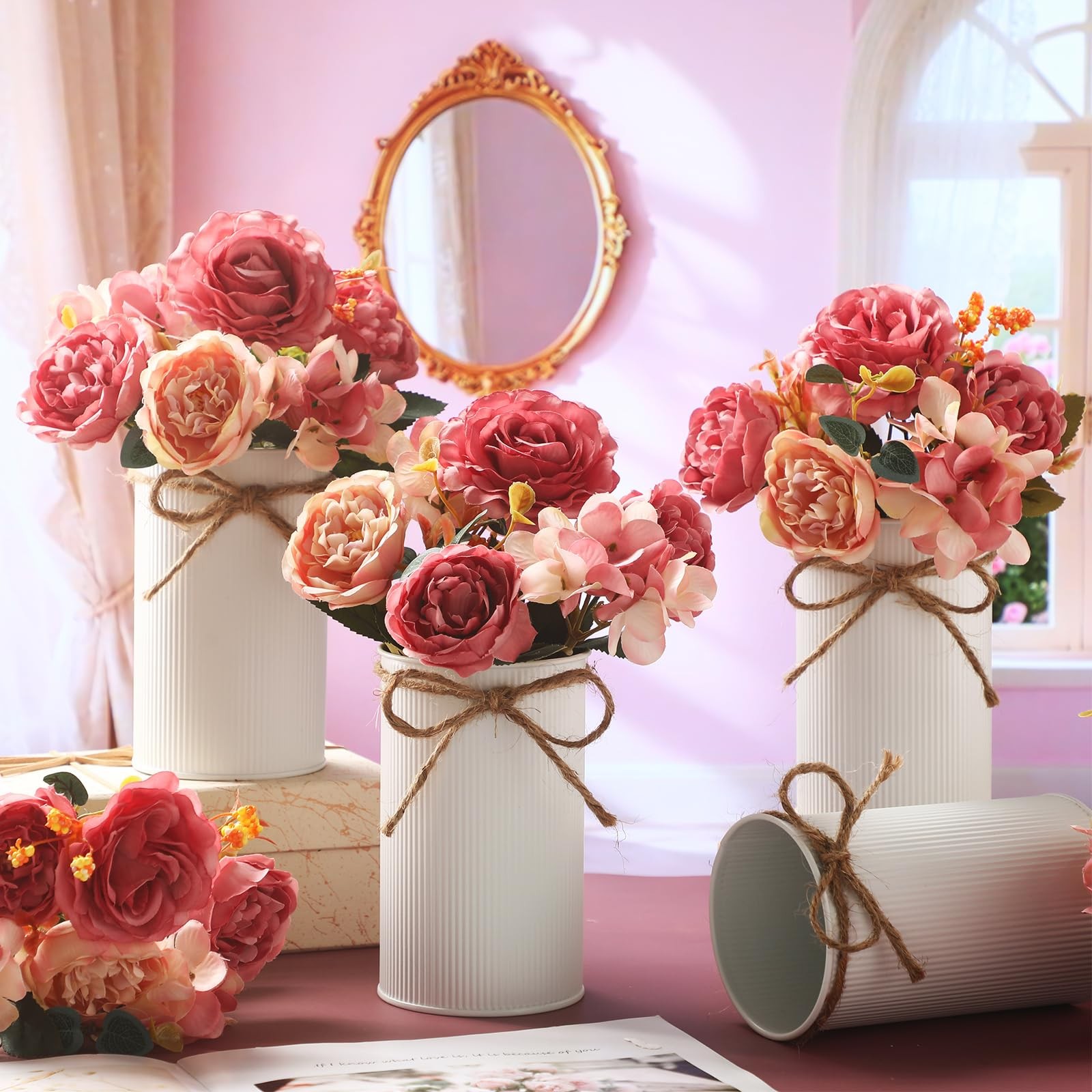 6 Sets Wedding Centerpiece for Table Decoration Dusty Pink Artificial Fake Ro…