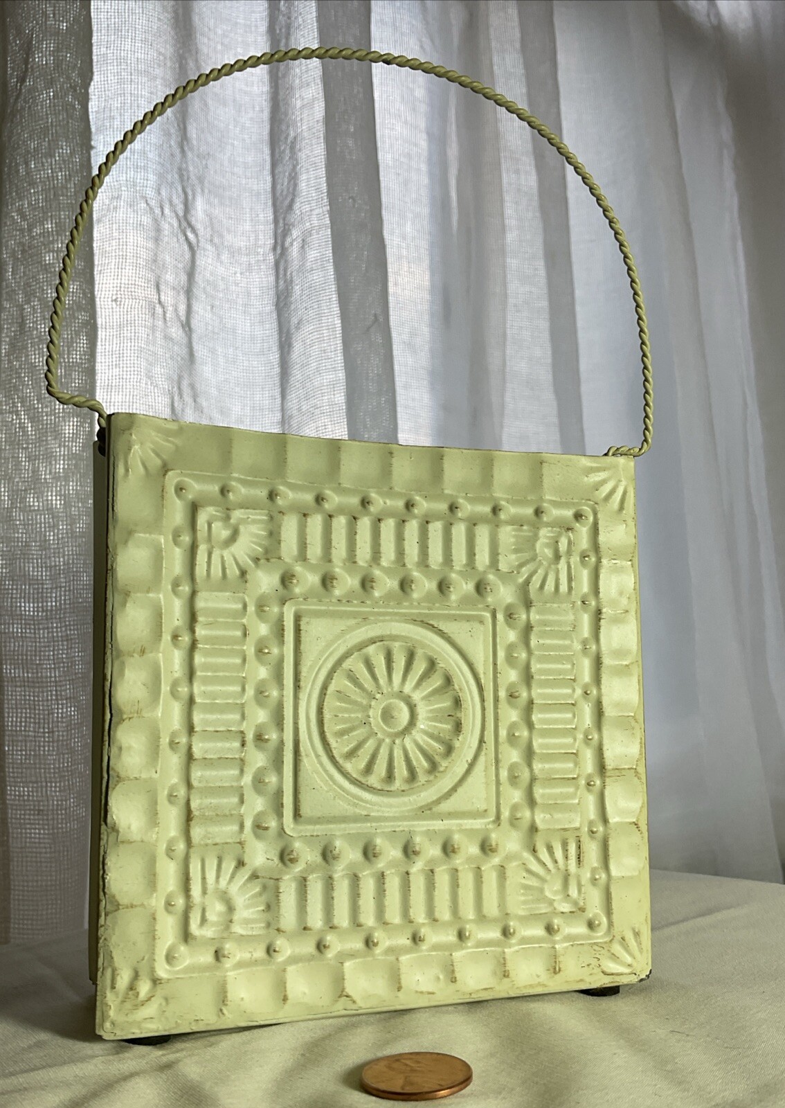 Cottage Core Decor By Elegant Expressions Small Crème Color Metal Tote Boho Chic