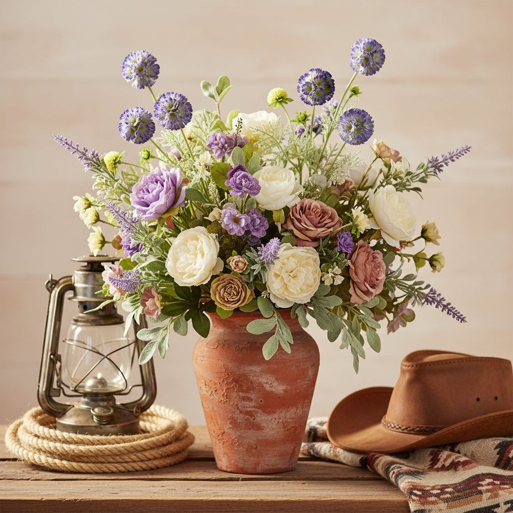 Artificial Scabiosa Flower Stems Purple Blue Faux Wildflower Cottage Floral Fill