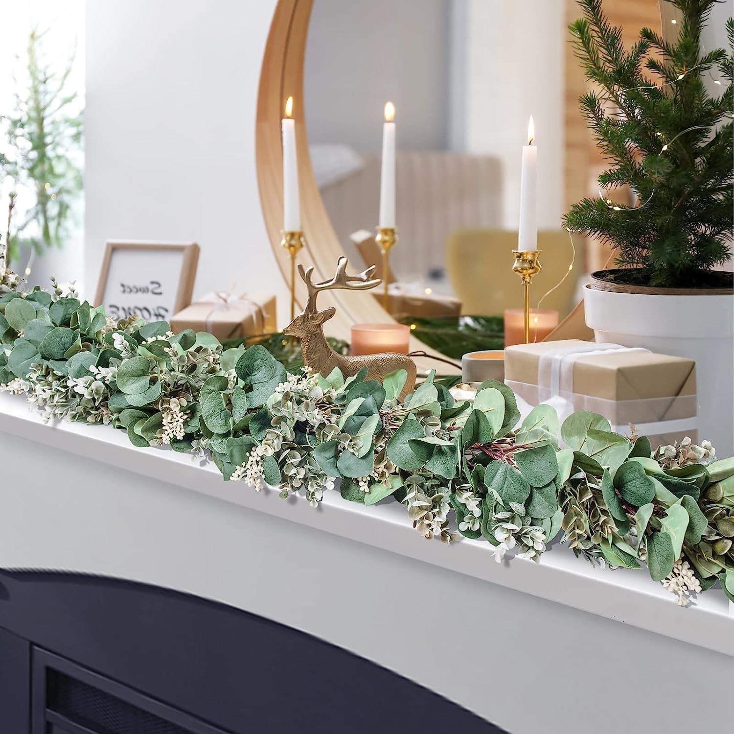 2 Pack Eucalyptus Garland Total 13.1 Ft Lush Silver Dollar Leaves Boxwood wit…