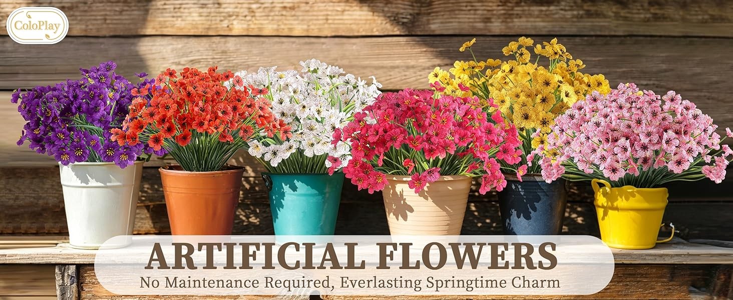 24 Bundles Artificial Flowers for Outdoors/Indoors, Fake Flowers Plants for