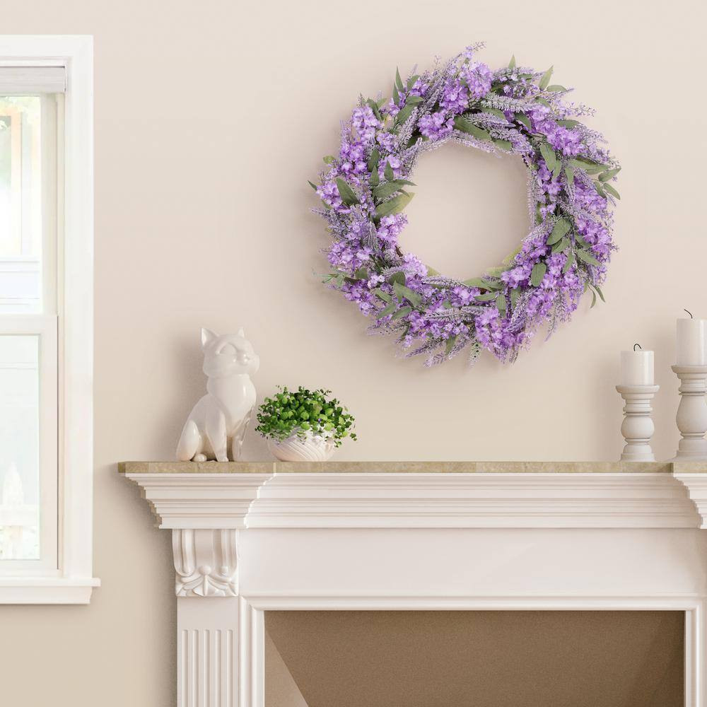 30 In. Artificial Lavender Floral Spring Wreath with Green Leaves