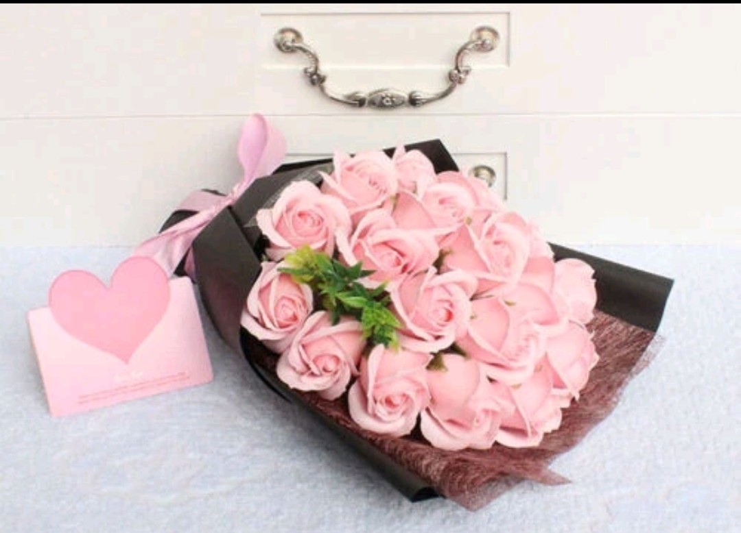 18 Pcs Eternal Baby Pink Rose Soap Flower Bouquet Valentine Girlfriend Wife Gift