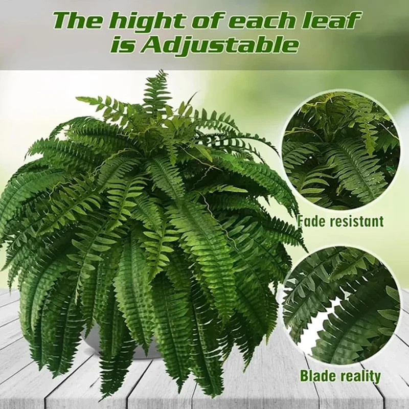 2Pcs Artificial Boston Fern Bush UV Resistant Large Faux Ferns Artificial Plants