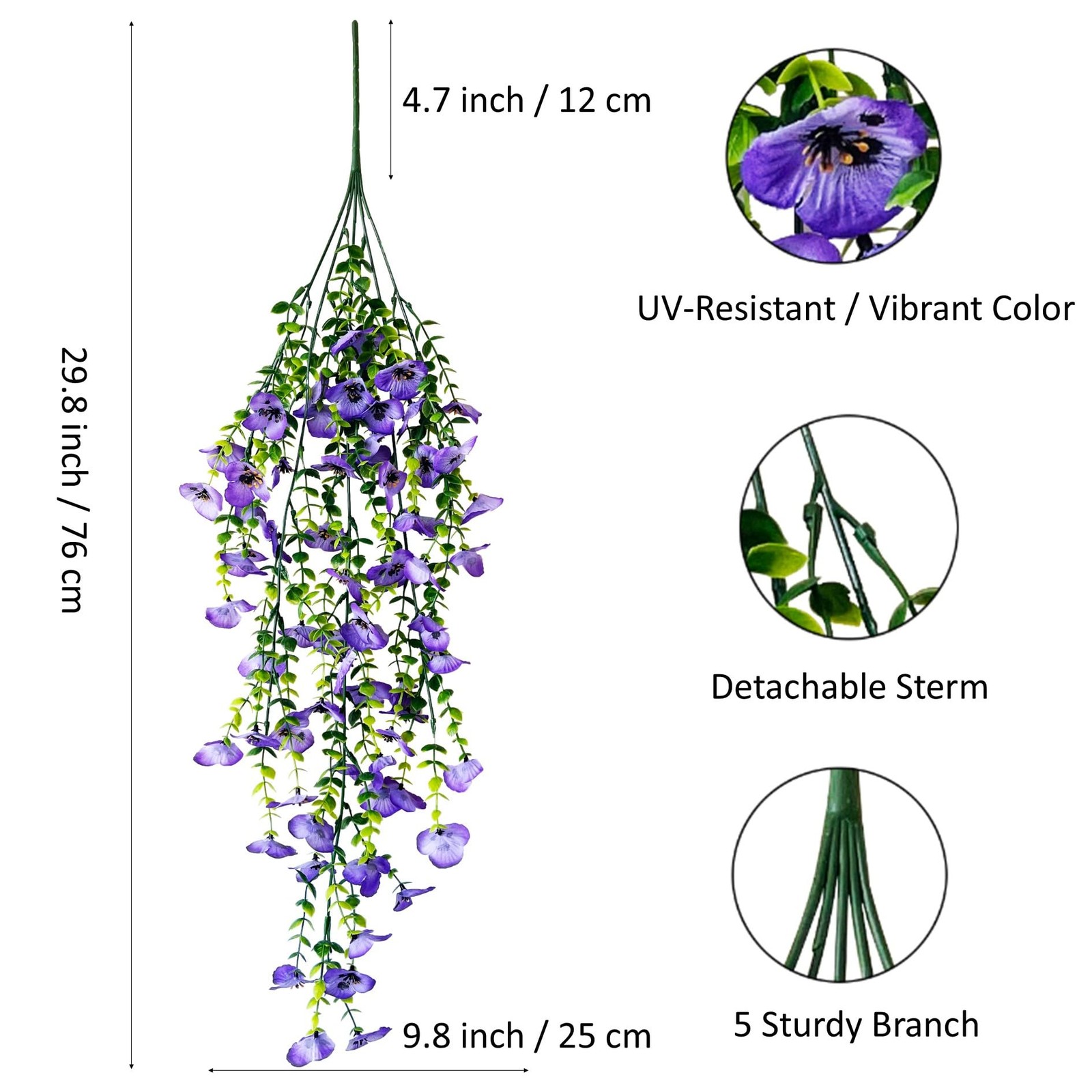 Artificial Hanging Pansy Flowers, UV Resistant Silk Fake Vines, 4 Pcs Artific…