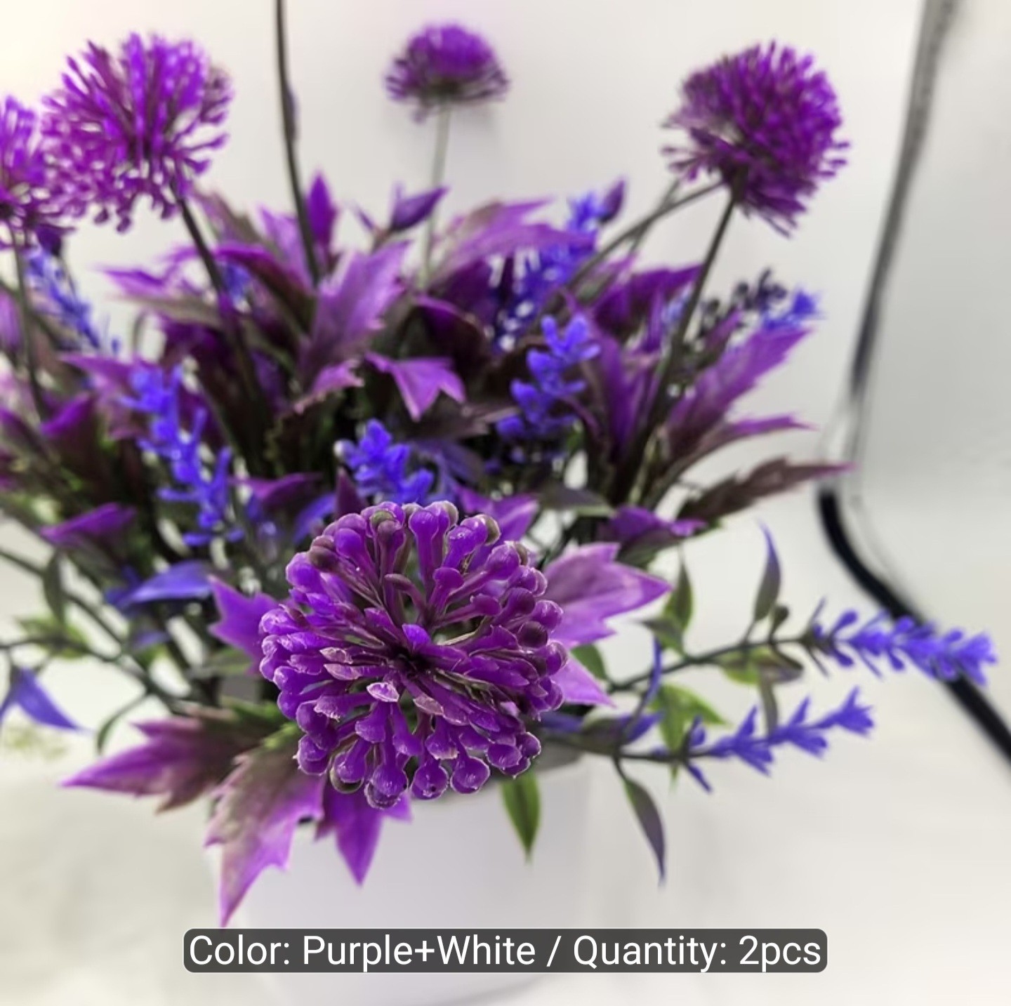 2pcs Artificial Floral Potted Arrangement, Purple ,White Green 7.09inch