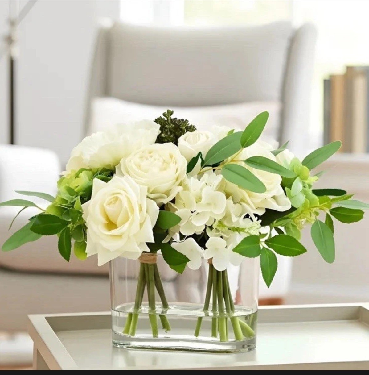 Nearly Natural Faux 10” Mixed Rose & Hydrangea Arrangement,Artificial Flowers