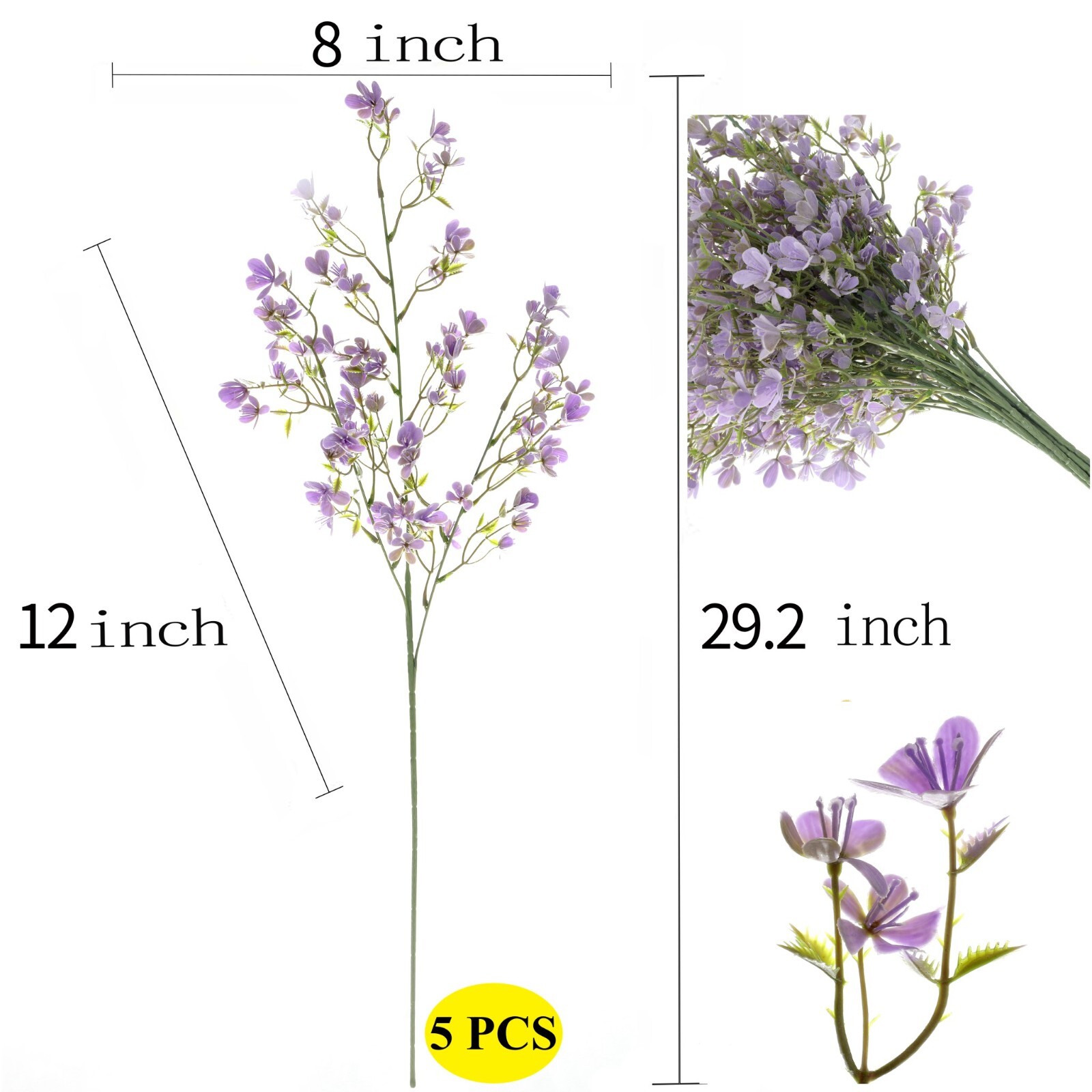 Grand Verde Artificial Flowers Long Stems Plastic Faux Bouquet, Bulk Lot 5pcs