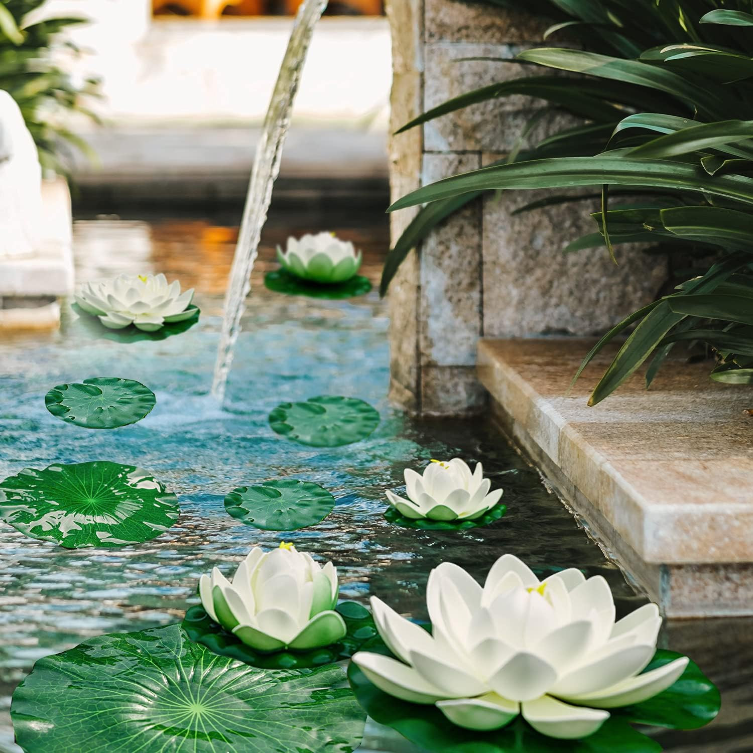 Lily Pad for Ponds, 9 PCS Artificial Lotus, Realistic Water Floating Foam Lotuse