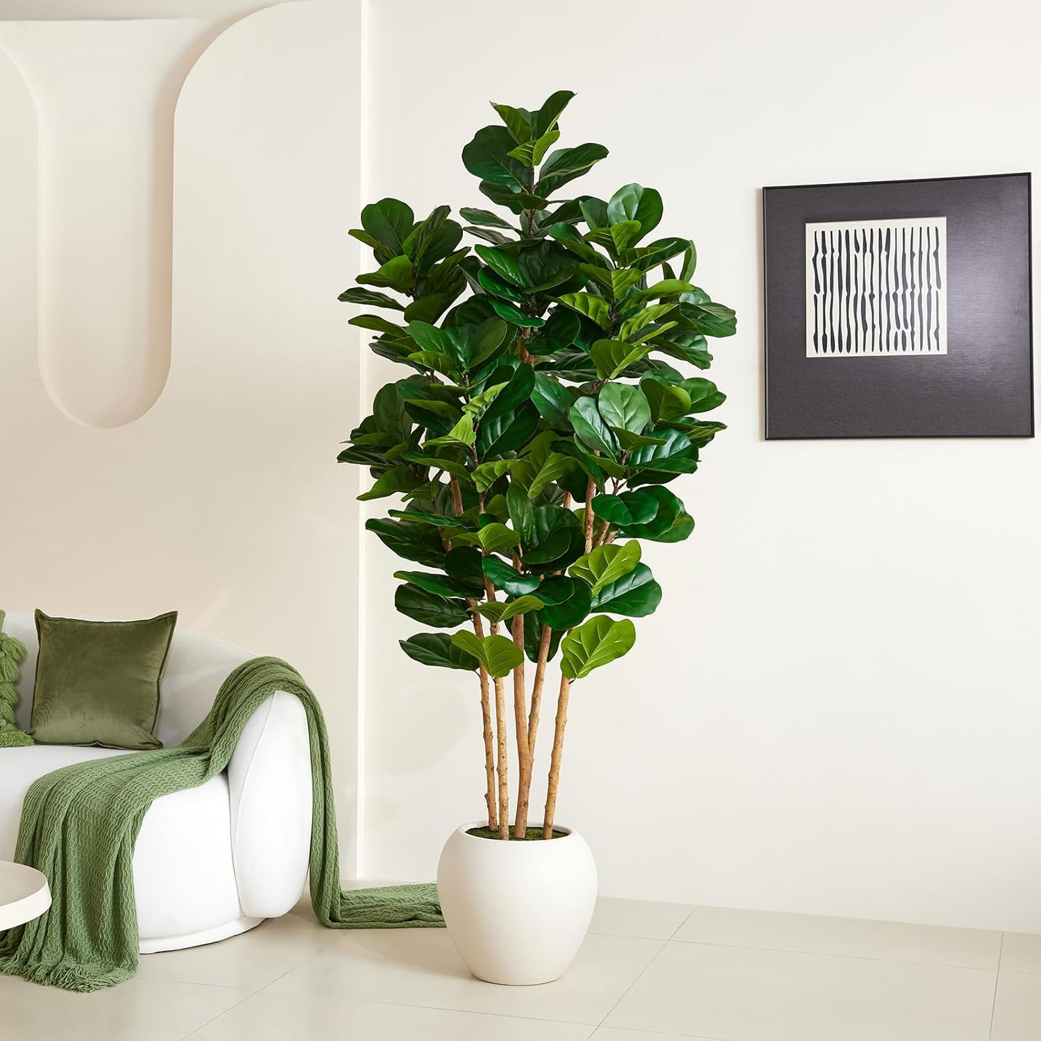 7FT Artificial Fiddle Leaf Fig Tree with White Planter for Home Decor