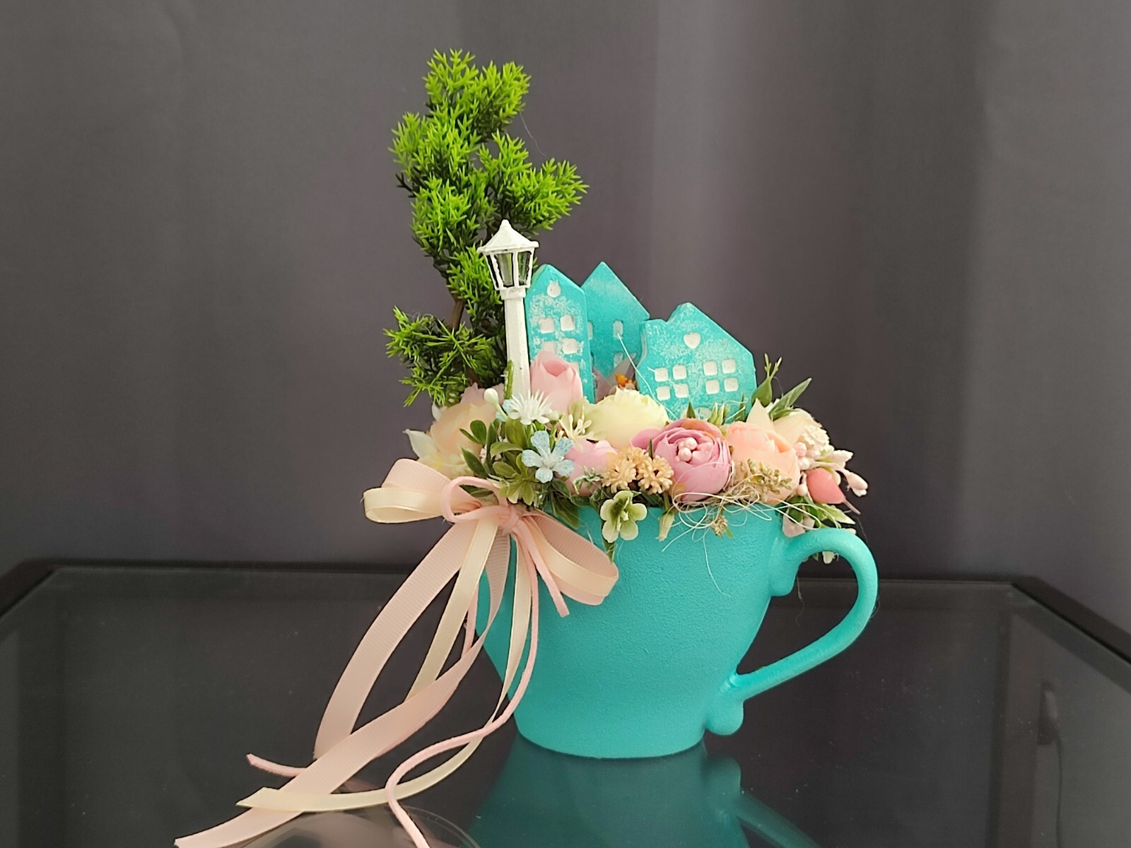 Floral Arrangement in Cup, Teacup flower bouquet, Miniature floral Arrangement