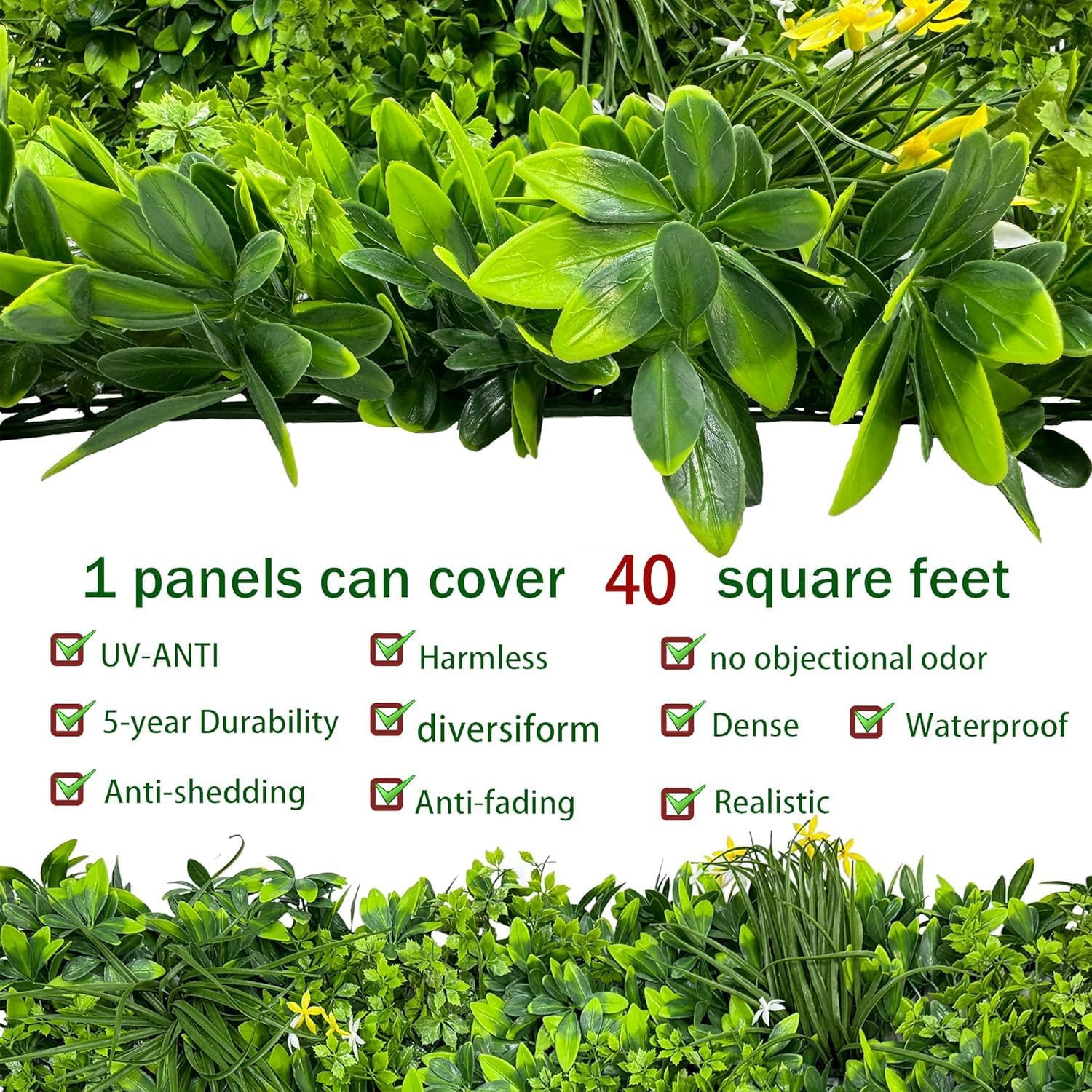 UV-Resistant Artificial Ivy Wall Roll – 40 Sqft Green Privacy Fence Screen