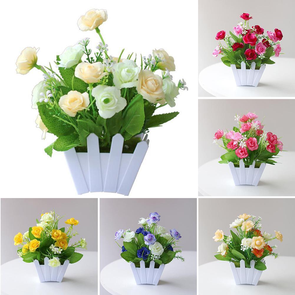 “Artificial Potted Flowers for Home Decor – Fake Rose Plant Set”
