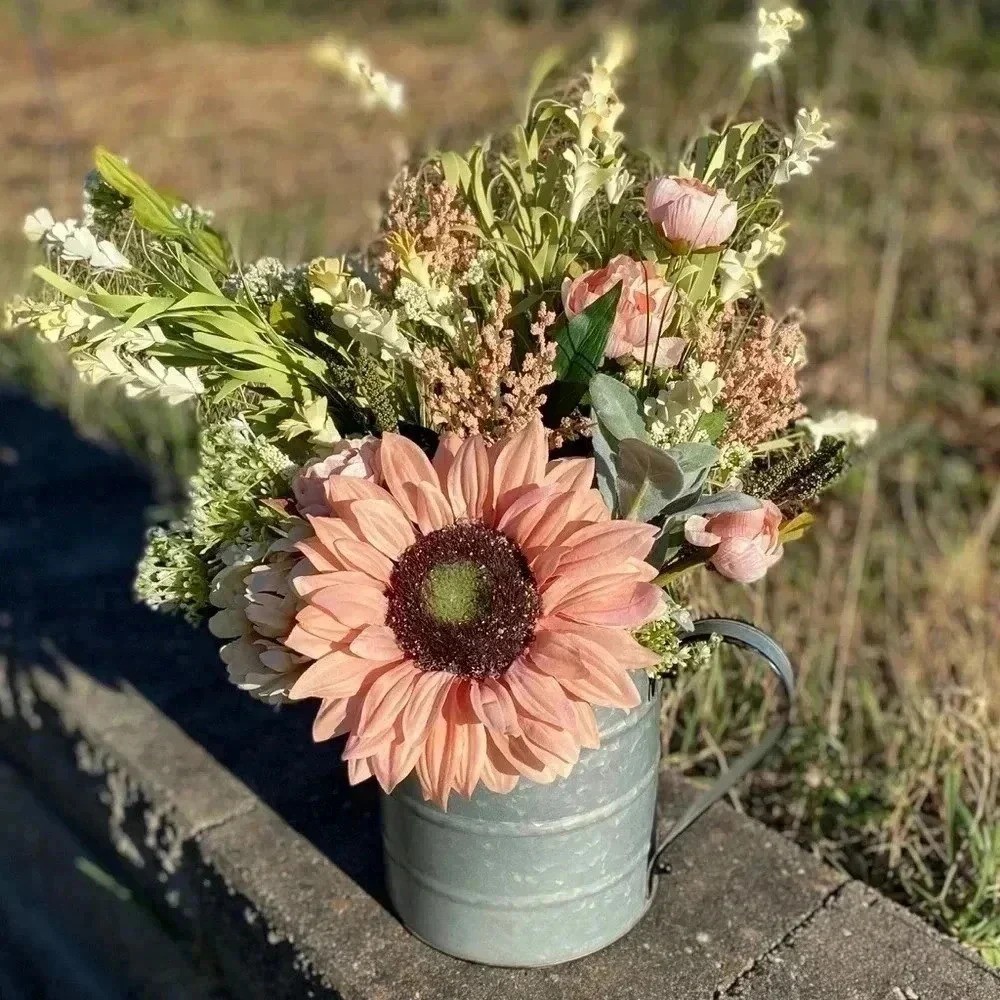 NEW Southern Sunflower farmhouse floral arrangement in galvanized container